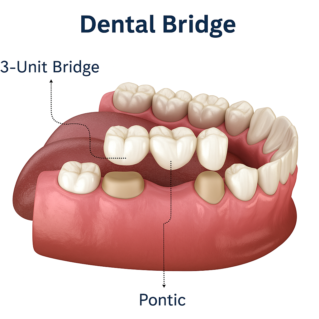 Illustration of a fixed dental bridge